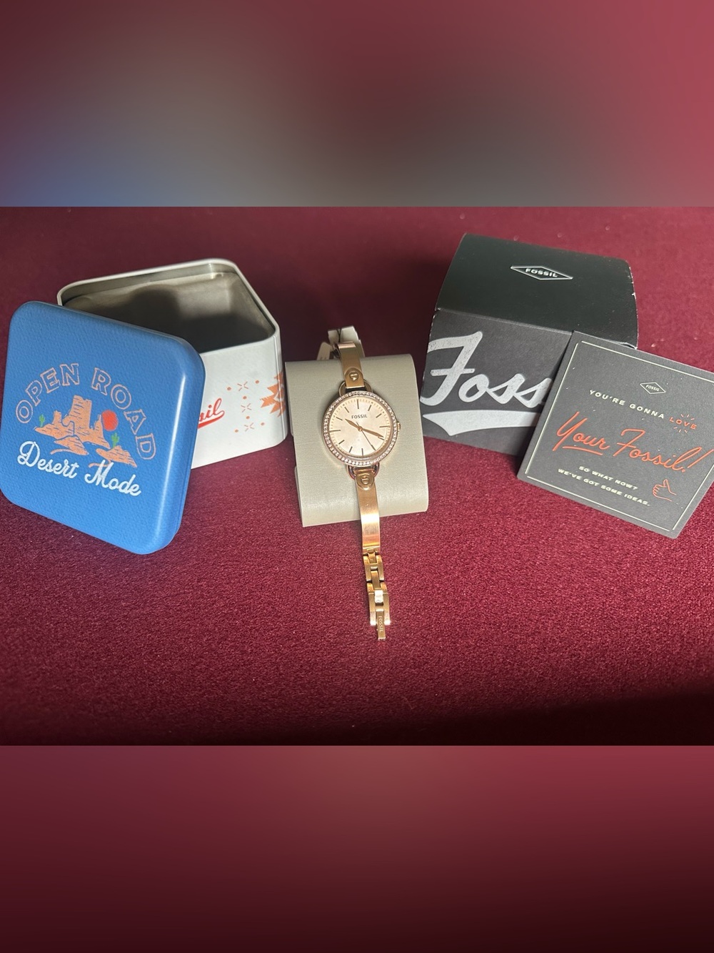 FOSSIL Watch with Rose Gold-Tone Crystal Accent Bracelet